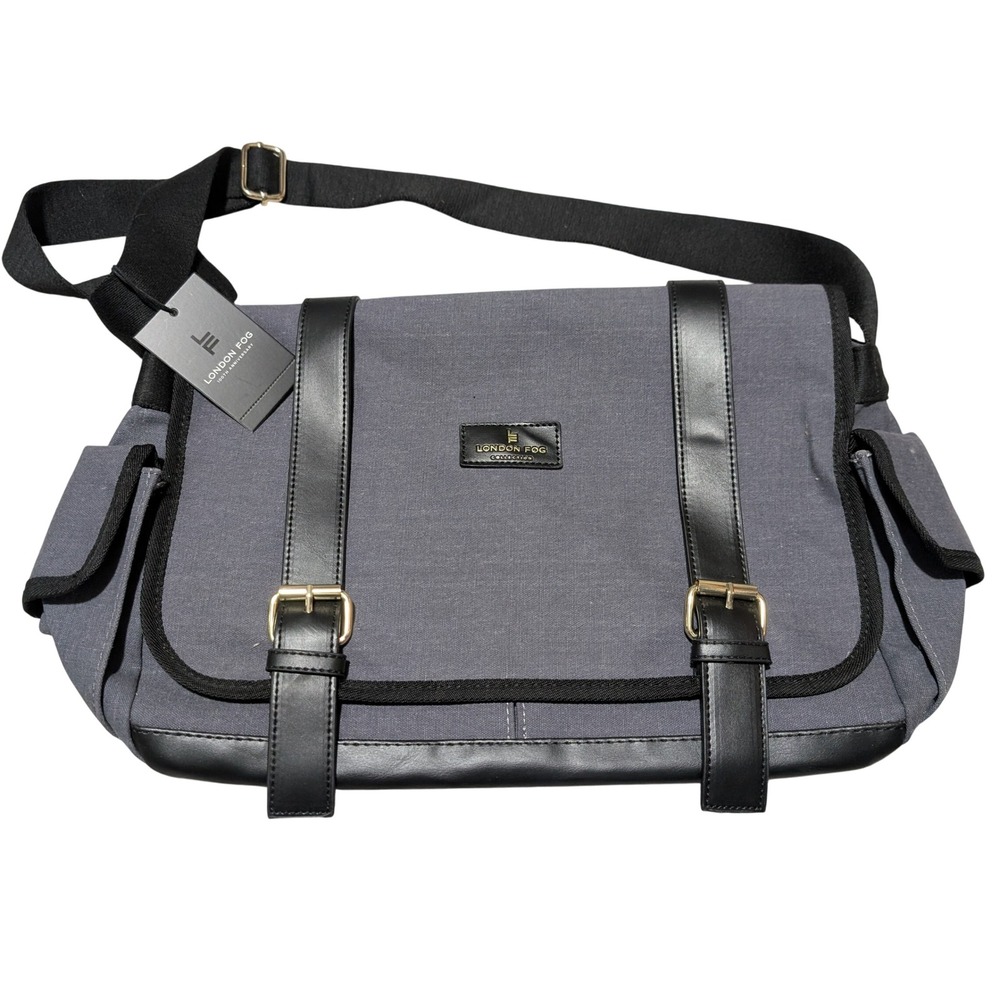London Fog Messenger Bag Unisex Large Gray Denim Canvas Satchel LFF23901-DENM-C